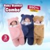 Baby Blanket Combo (৩ পিচ ব্রাউন+পিংক+বুলু)